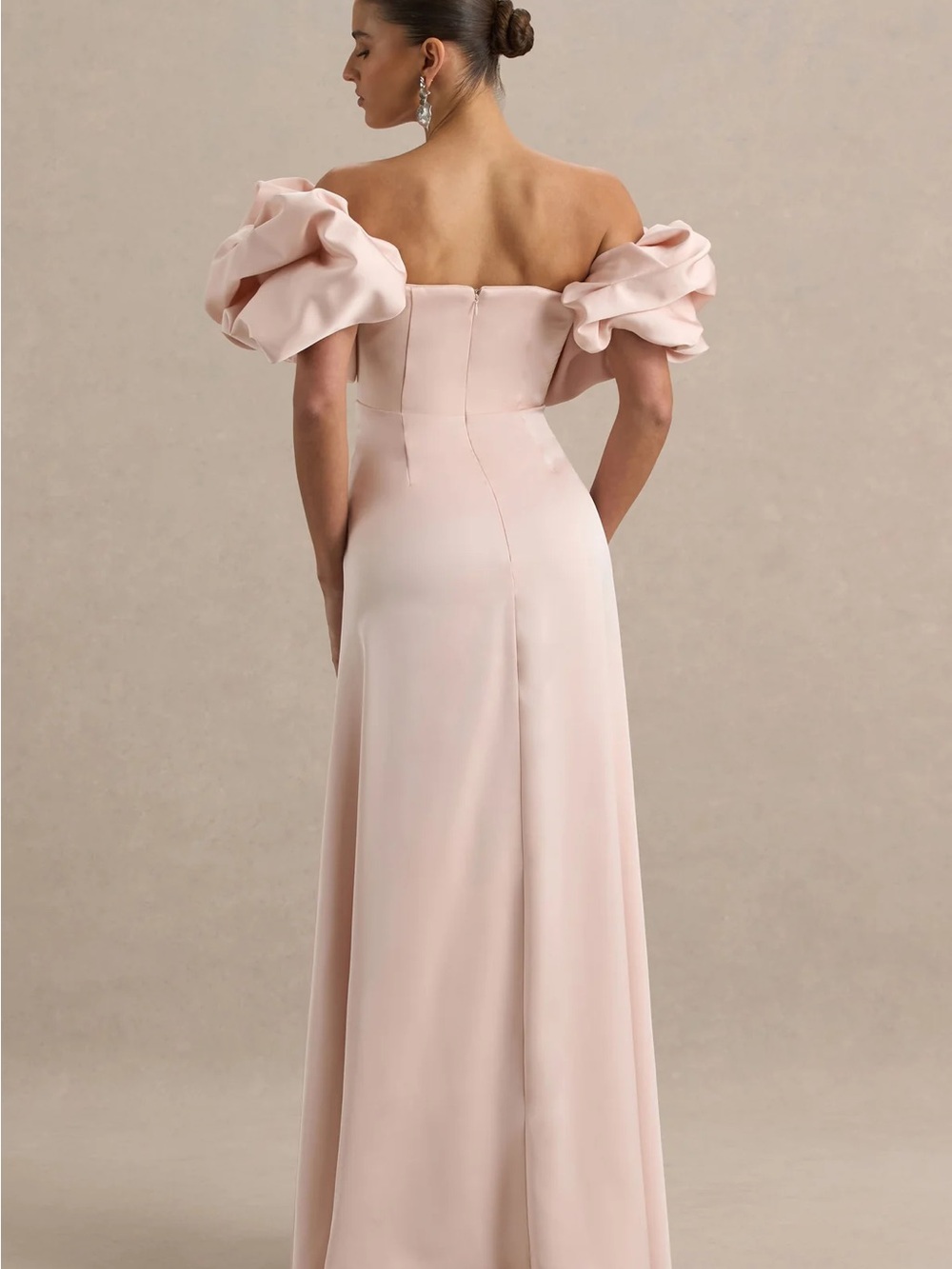 NWT Club London Allie Pale Pink Puff Bardot Maxi Dress Size 12 - Picture 2 of 3